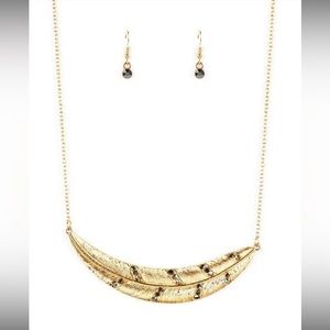 Gold and Black Feather necklace with free earrings